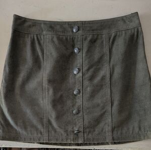 Gianni Bini Olive Green Suede Button-Front A-Line Skirt- SZ M